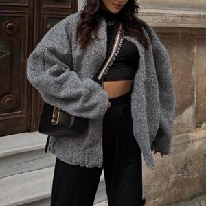 Zara Grey Boucle Bomber